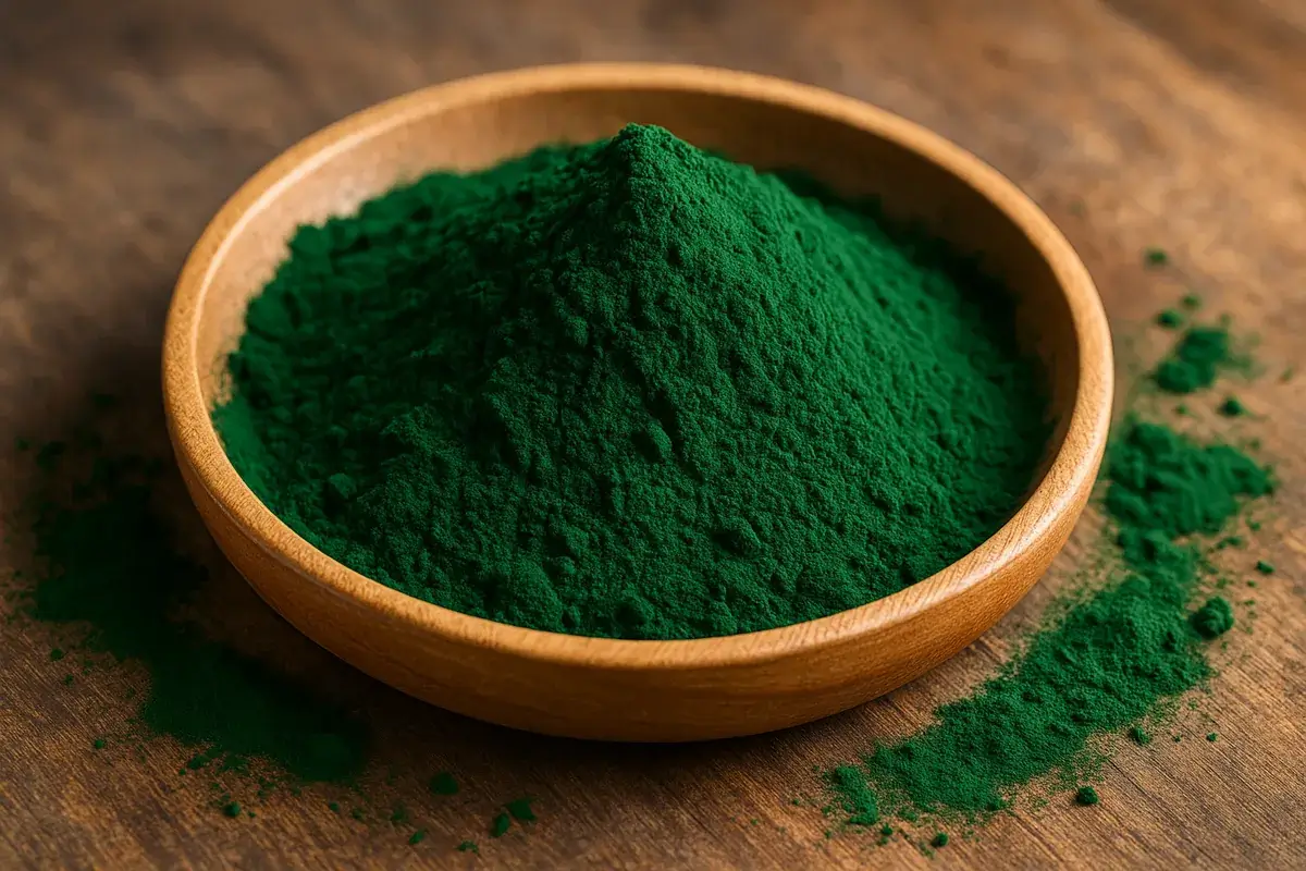 Spiruline en poudre – superaliment nutritif Spiruline séchée en poudre verte riche en protéines et antioxydants