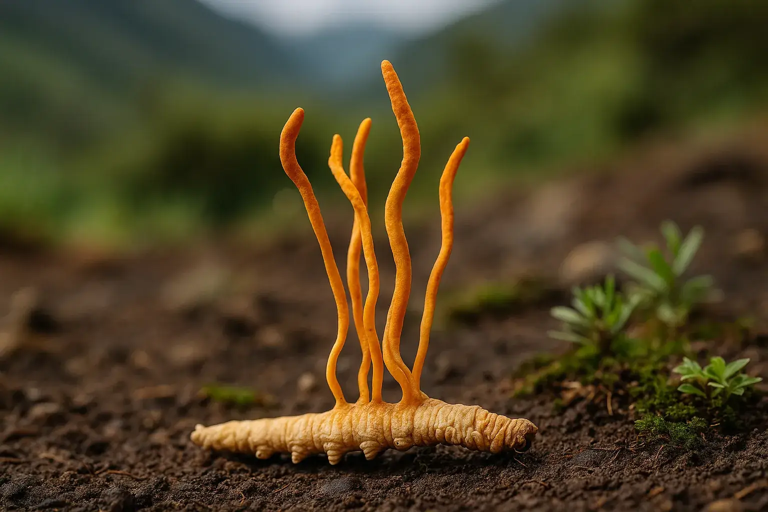 a high resolution photograph showcases cordyceps,
