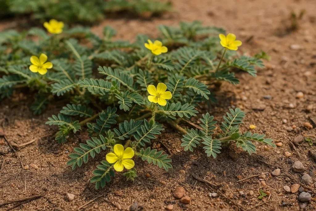 a photograph presents tribulus terrestris plants g