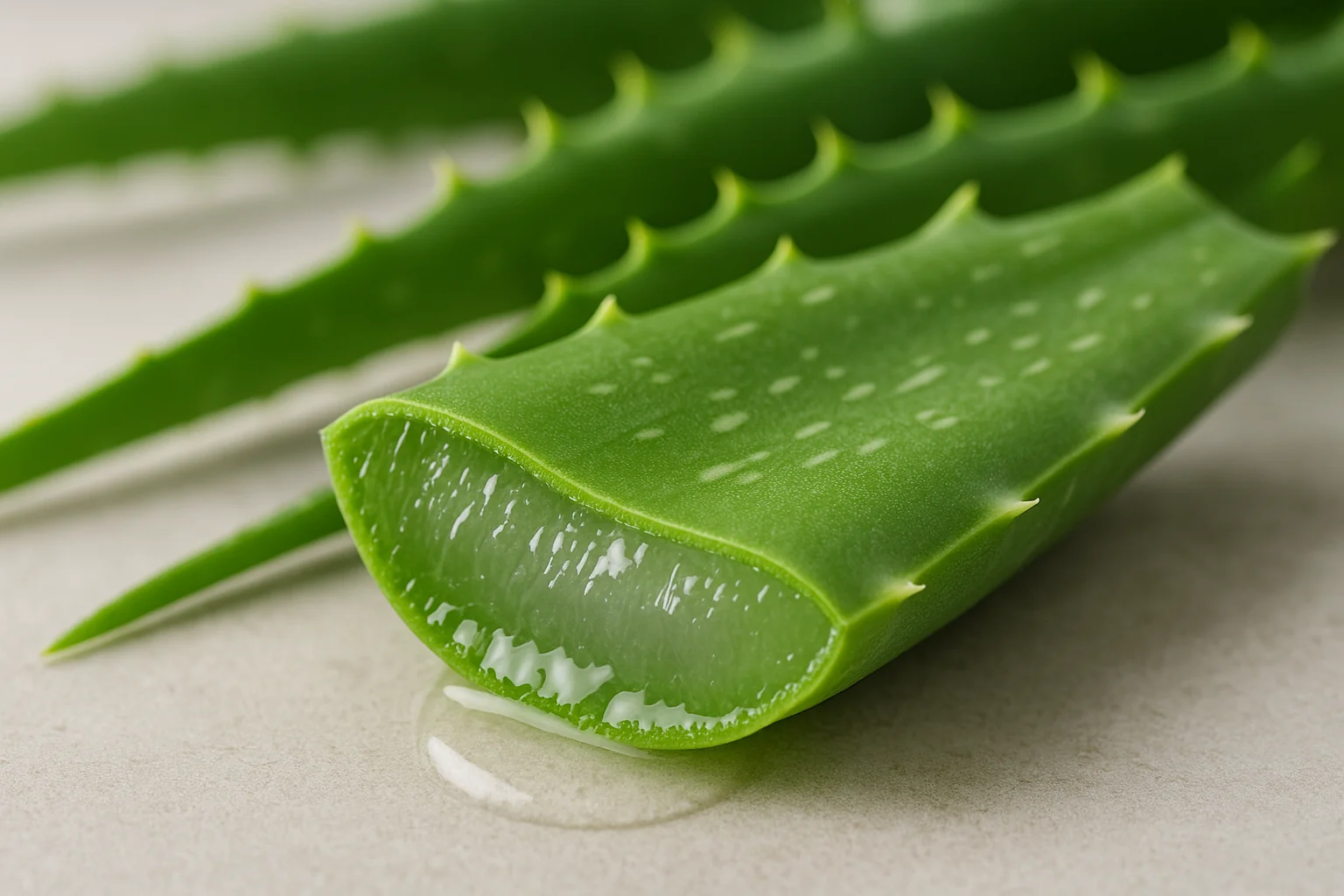 Feuille d’aloe vera ouverte et gel extrait