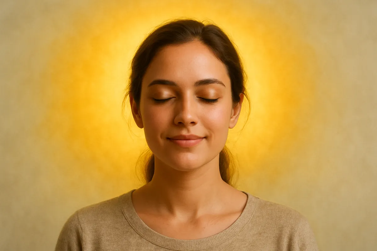 Cerveau apaisé : symbole de l’effet anti-stress et du sommeil de meilleure qualité Illustration d’un cerveau apaisé, lumineux, symbolisant la réduction du stress et un sommeil réparateur