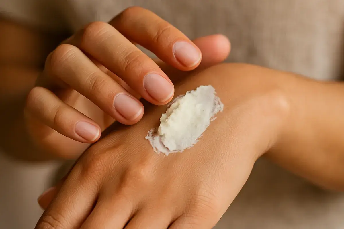 Soin naturel au beurre de karité Application du beurre de karité sur la peau