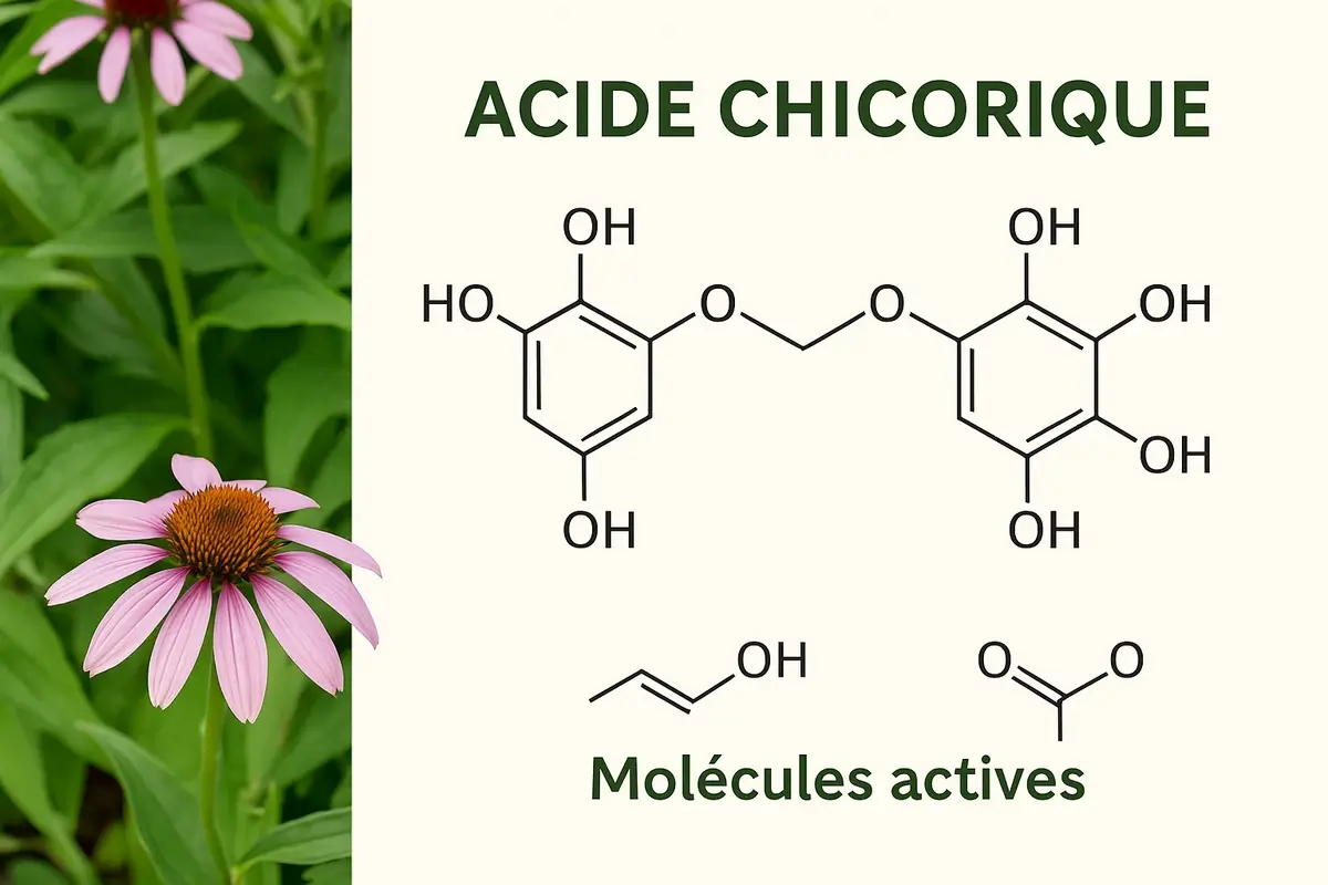 Acide chicorique et alcamides : familles recherchées dans les extraits standardisés Schéma simplifié de l’acide chicorique présent dans l’échinacée