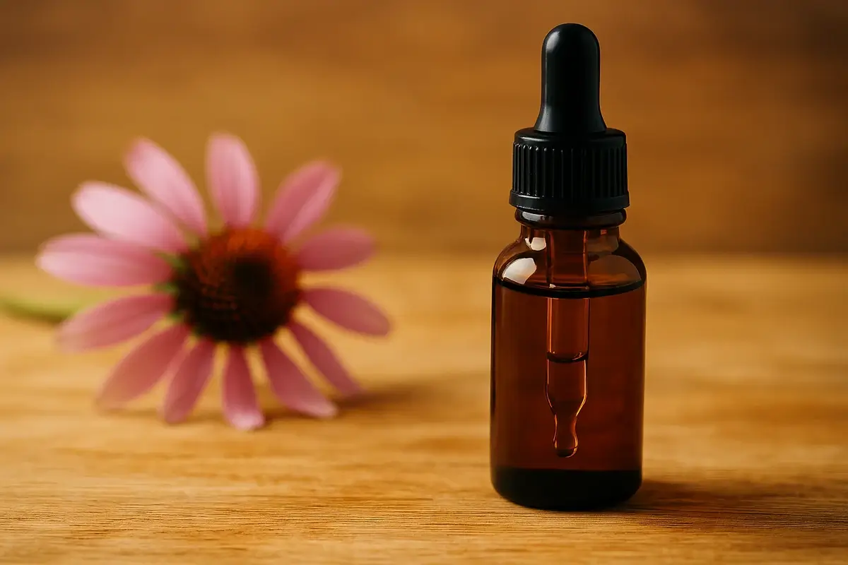 Extrait d’échinacée en gouttes Flacon d’extrait d’échinacée avec pipette