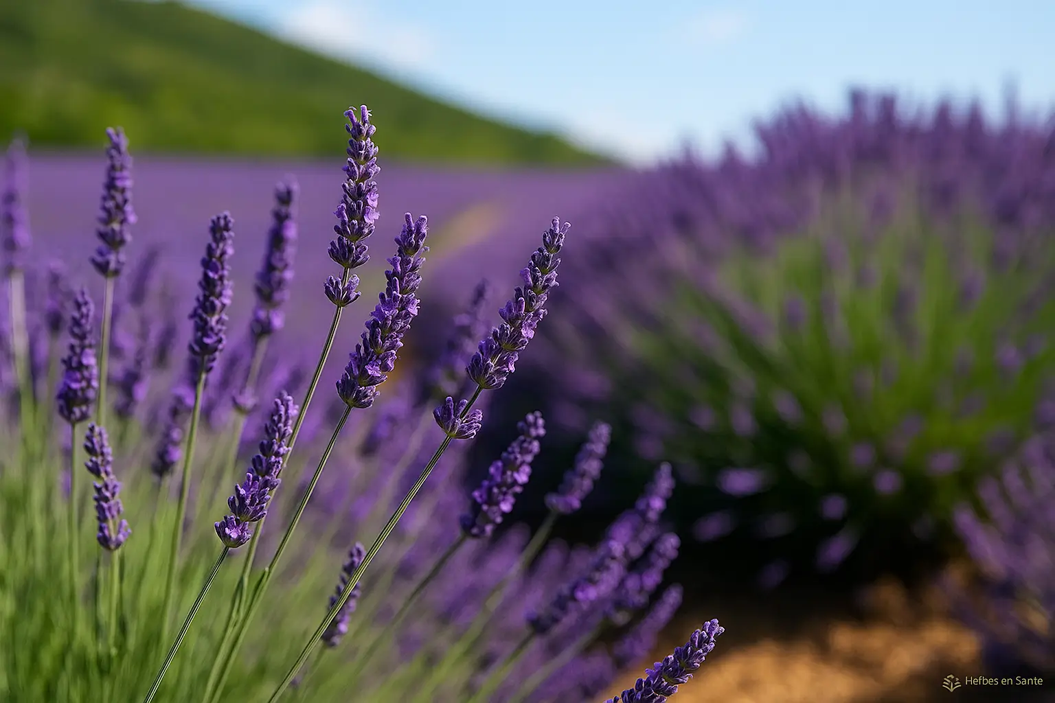 Champ de lavande vraie en fleurs sous ciel d’été