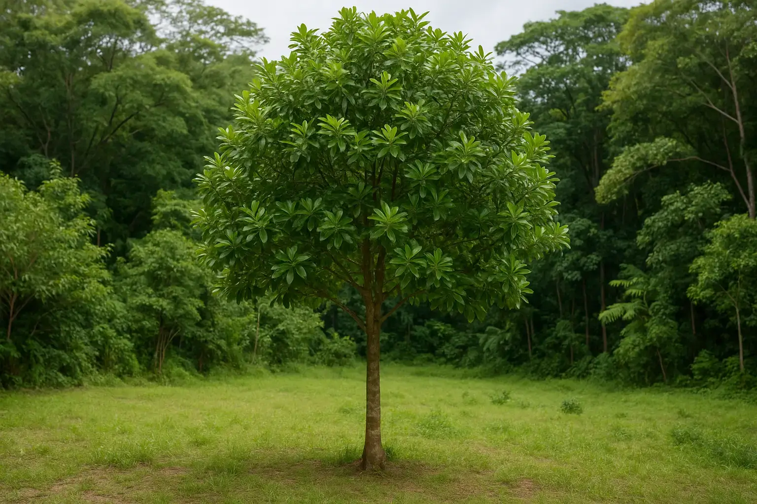 Arbre entier de Pimenta dioica dans un paysage tropical
