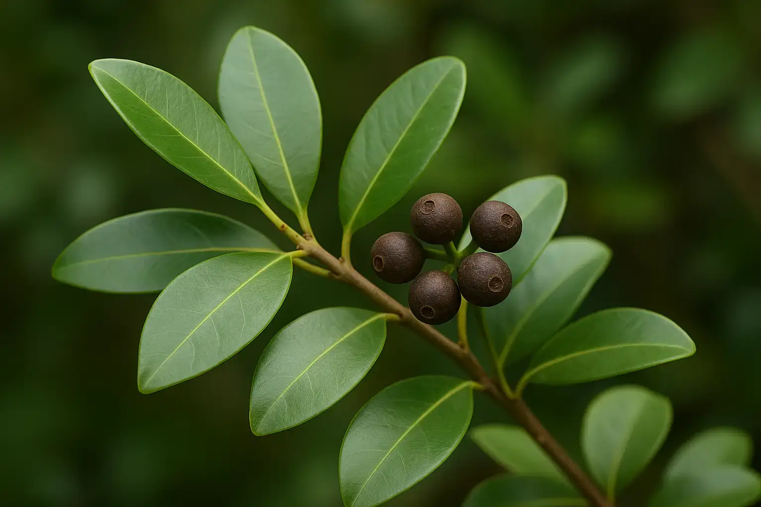 feuilles et baies mûres de bois d’inde pimenta dioica
