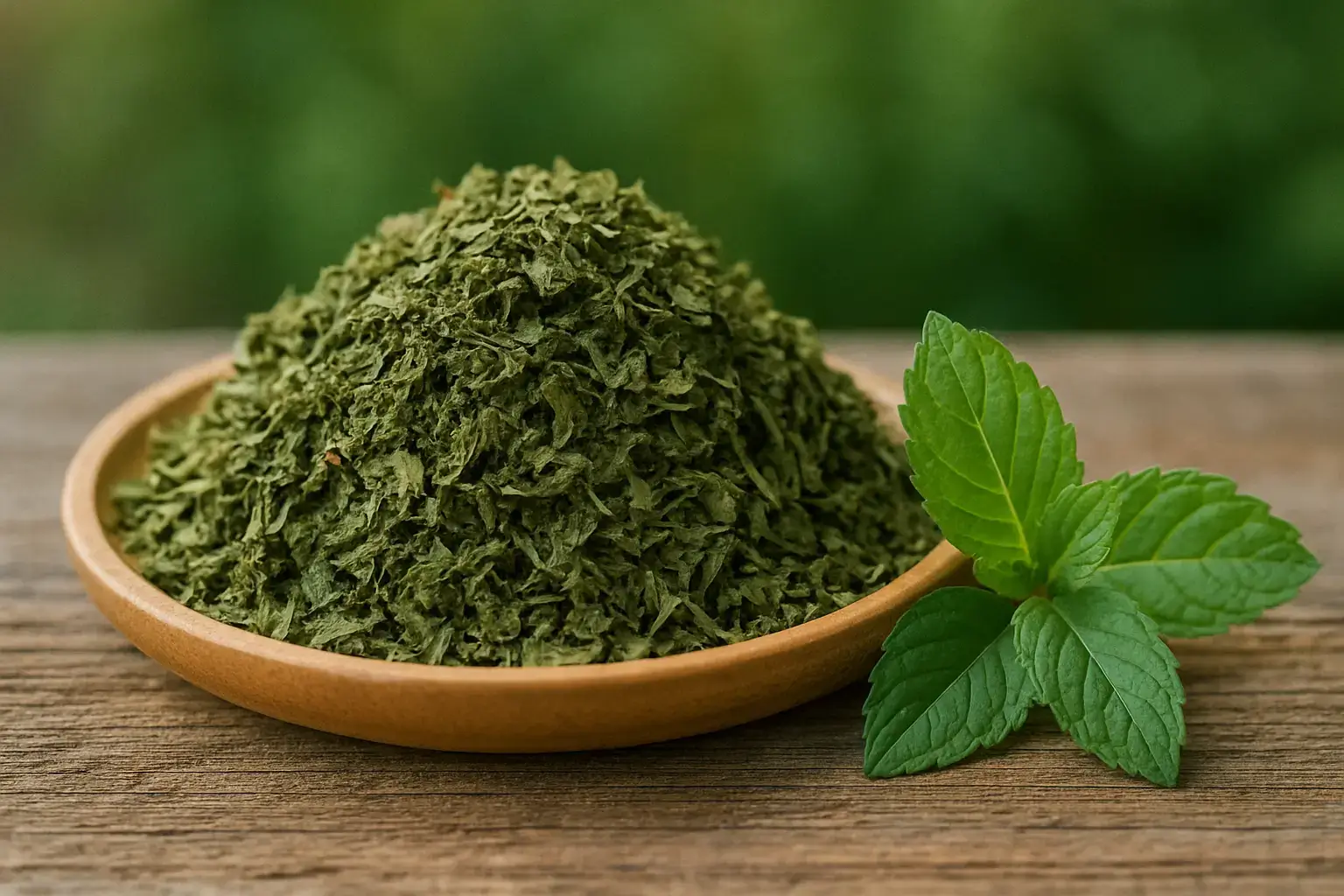 Feuilles de menthe poivrée séchées dans un bol