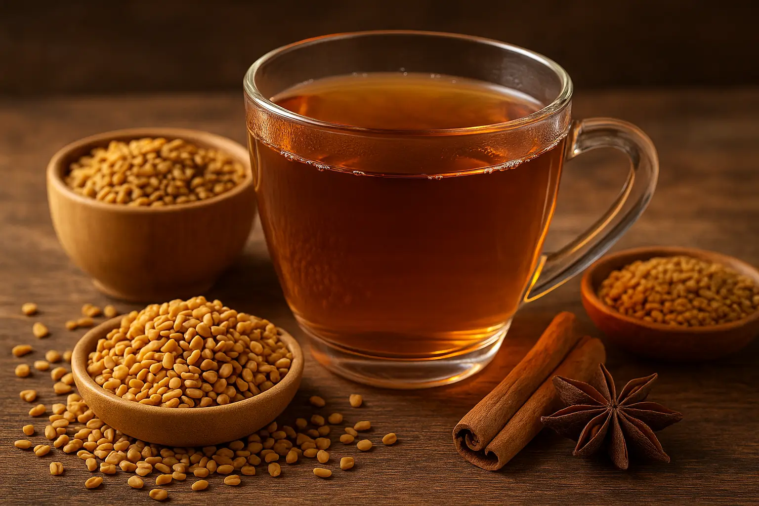 Tisane de fenugrec avec des graines et des épices