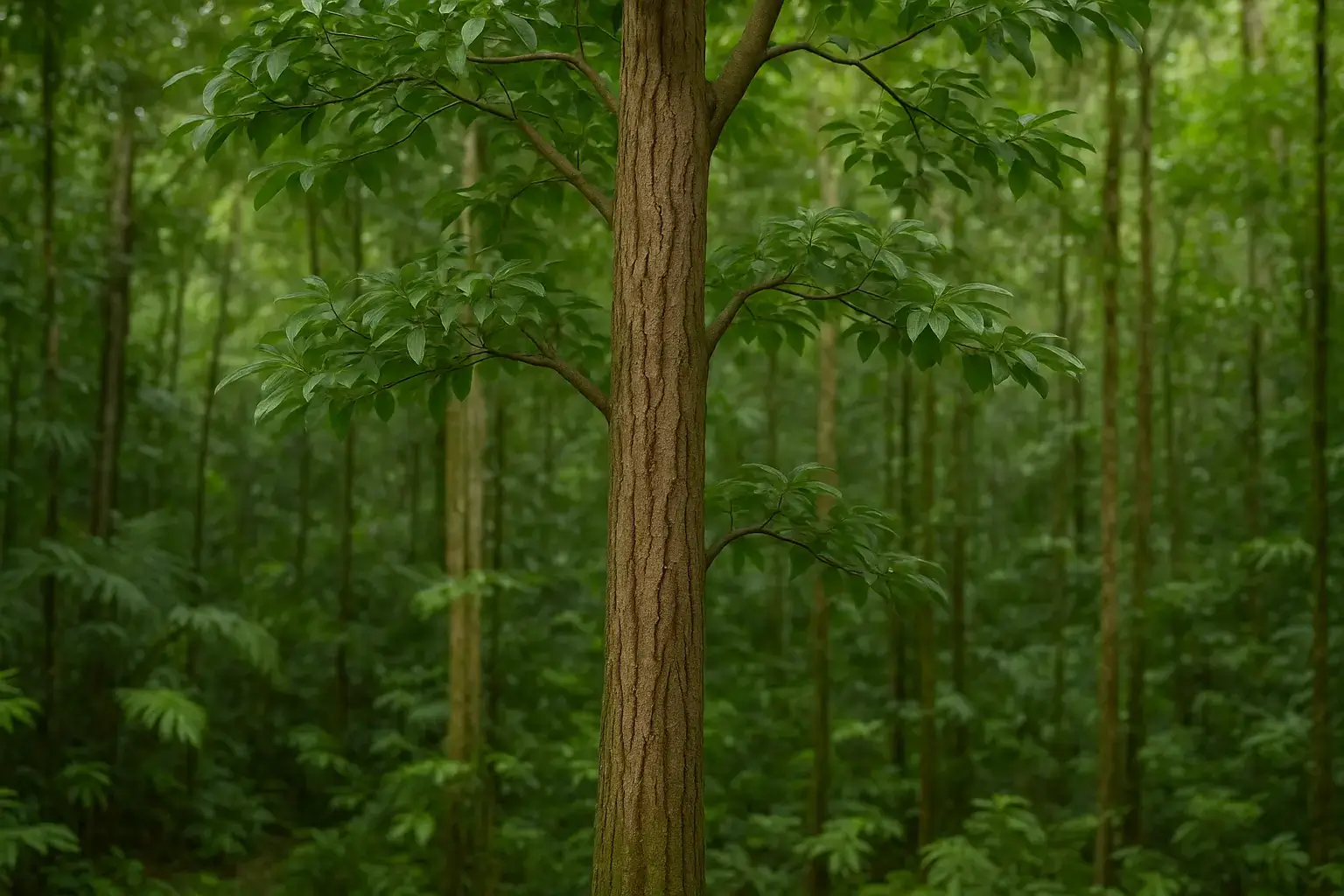 Arbre de bois bandé (Richeria grandis) en forêt tropicale Arbre de bois bandé Richeria grandis en forêt tropicale
