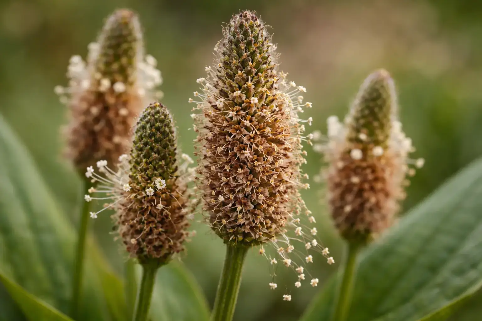 Épis floraux et graines de plantain (Plantago spp.), parties riches en mucilages